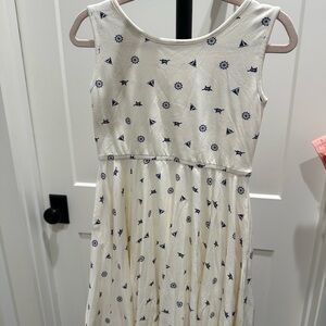 Nautical Print Kids Dress - Cream and Blue